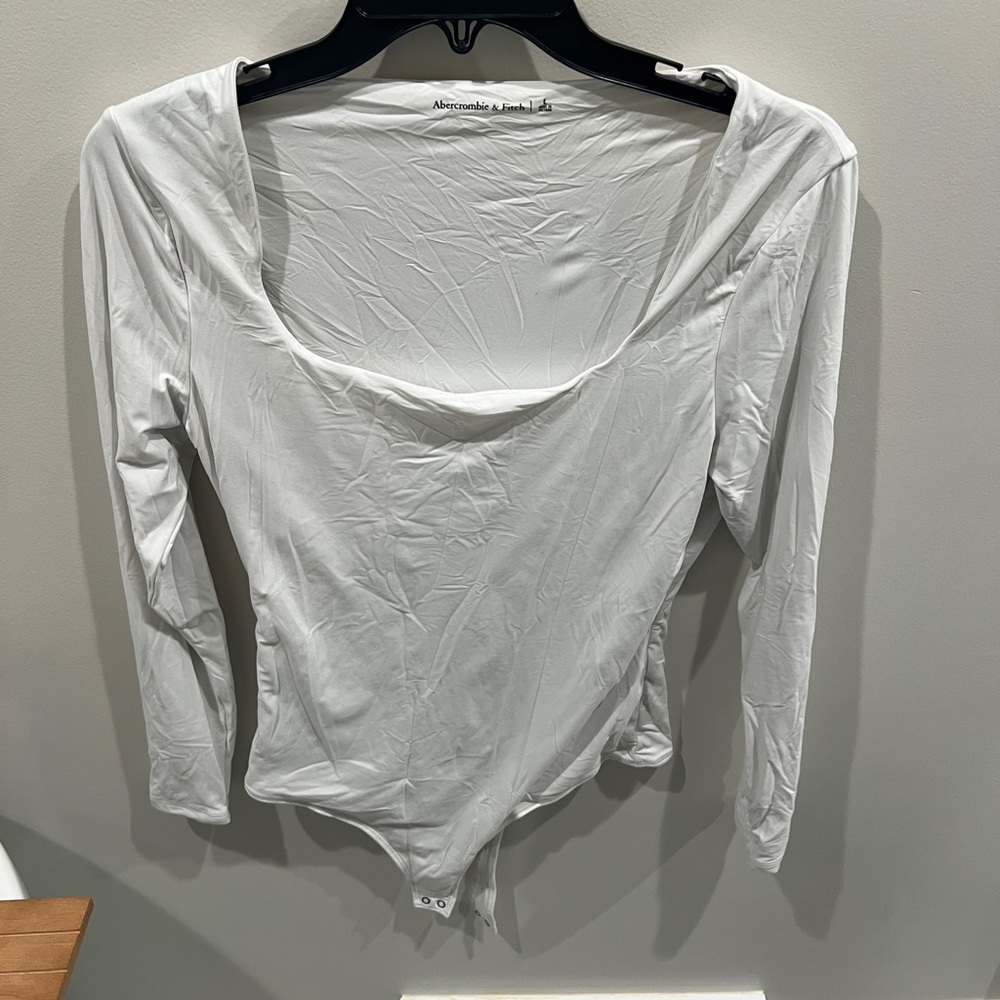 Abercrombie & Fitch Women's White Square Neck Long Sleeve Bodysuit Size Large